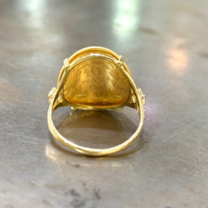 Bague Pièce - Or Jaune 750 & Pièce 10 Francs Napoléon & Diamants