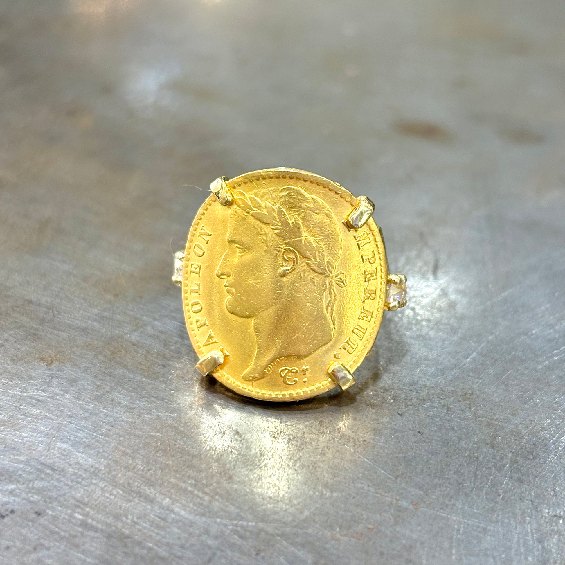 Bague Pièce - Or Jaune 750 & Pièce 20 Francs Napoléon & Diamants