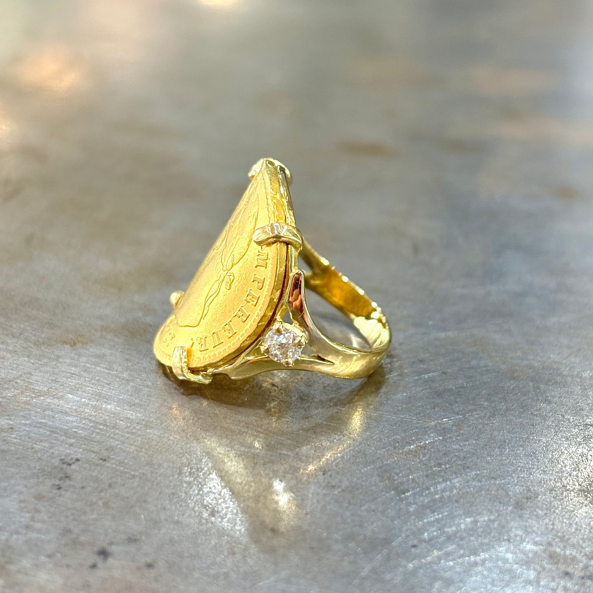 Bague Pièce - Or Jaune 750 & Pièce 20 Francs Napoléon & Diamants