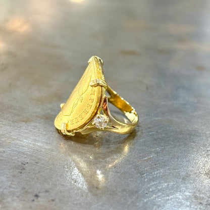 Bague Pièce - Or Jaune 750 & Pièce 20 Francs Napoléon & Diamants