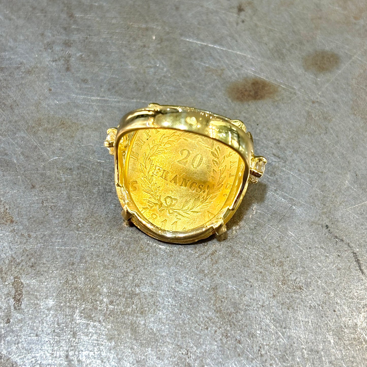 Bague Pièce - Or Jaune 750 & Pièce 20 Francs Napoléon & Diamants