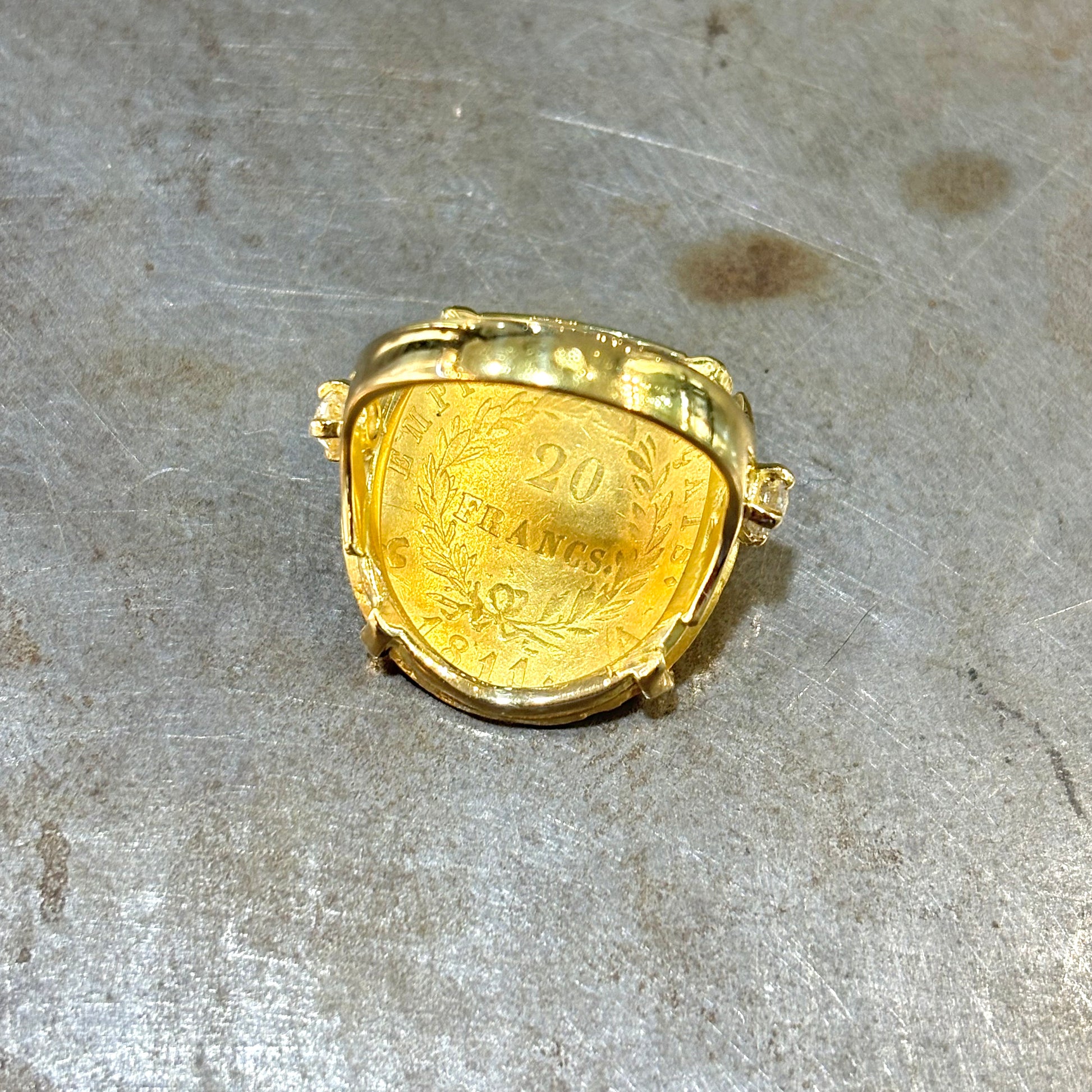 Bague Pièce - Or Jaune 750 & Pièce 20 Francs Napoléon & Diamants