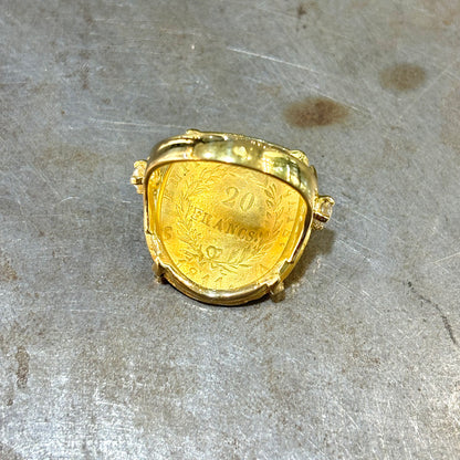 Bague Pièce - Or Jaune 750 & Pièce 20 Francs Napoléon & Diamants