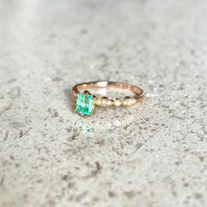 Bague Solitaire - Or Rose 750 Émeraude & Diamants
