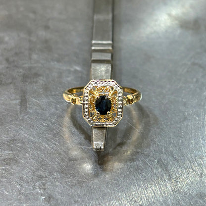 Bague Vintage Art Nouveau - Or Jaune 750 & Saphir