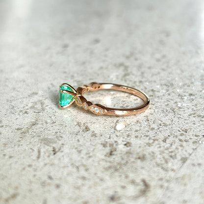 Bague Solitaire - Or Rose 750 Émeraude & Diamants