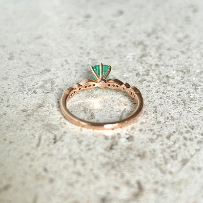 Bague Solitaire - Or Rose 750 Émeraude & Diamants