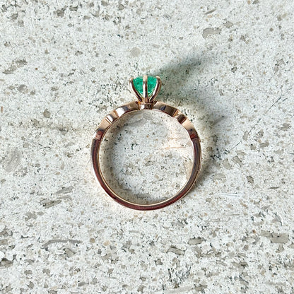 Bague Solitaire - Or Rose 750 Émeraude & Diamants