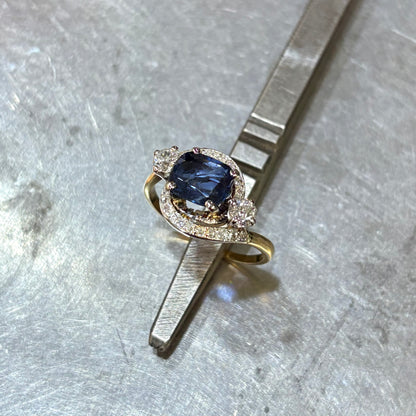 Bague Vintage - Or Blanc 750 Saphir & Diamants