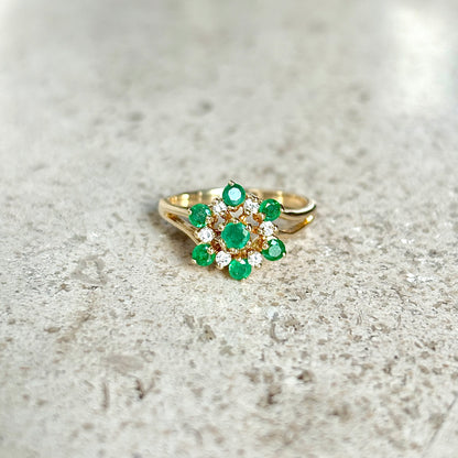 Bague Marguerite - Or Jaune 585 Émeraudes & Diamants