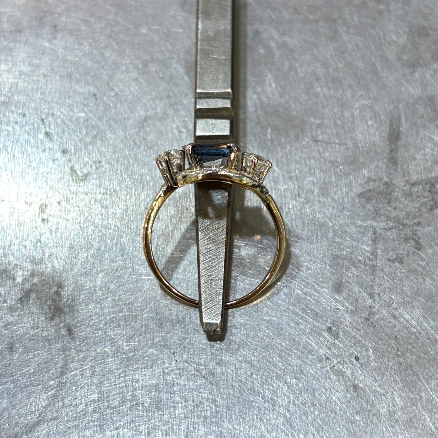 Bague Vintage - Or Blanc 750 Saphir & Diamants