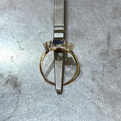 Bague Vintage - Or Blanc 750 Saphir & Diamants