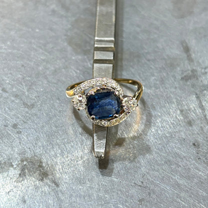 Bague Vintage - Or Blanc 750 Saphir & Diamants