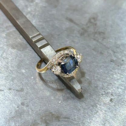 Bague Vintage - Or Blanc 750 Saphir & Diamants