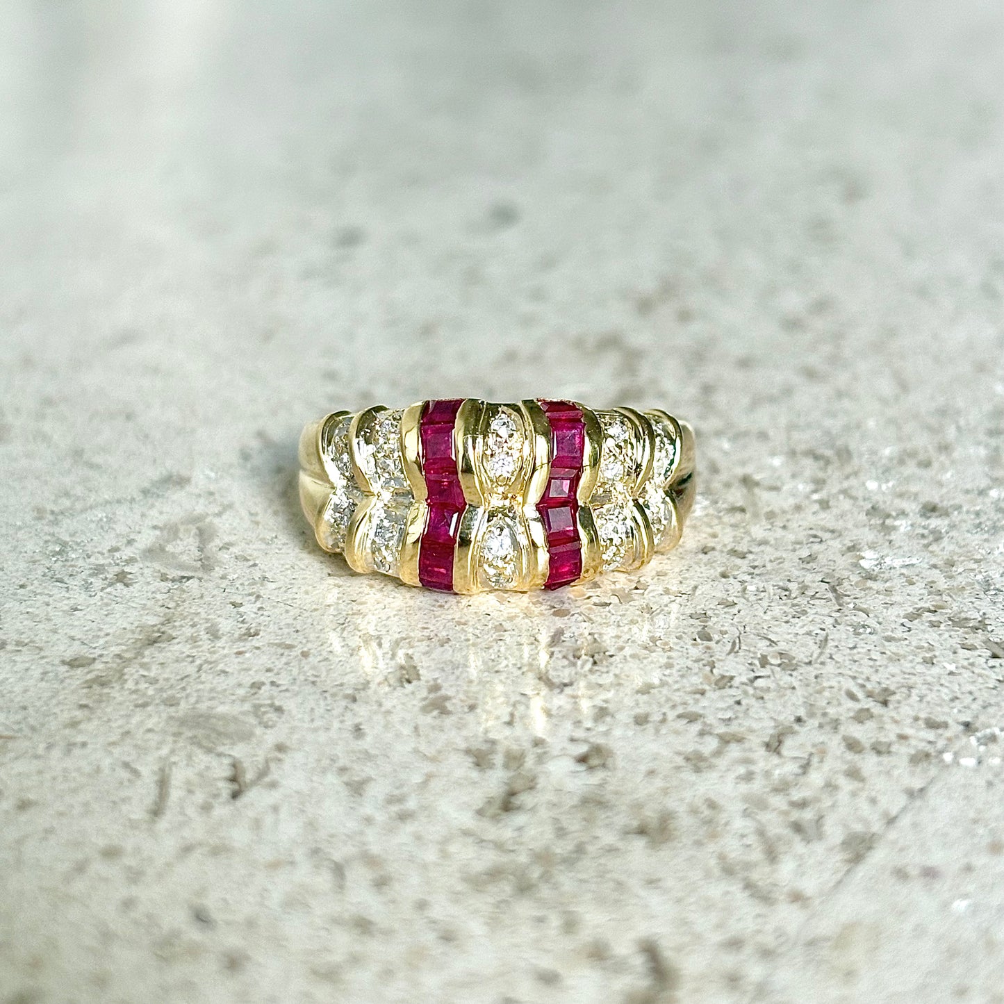 Bague Jonc Art Déco - Or Jaune 750 & Rubis