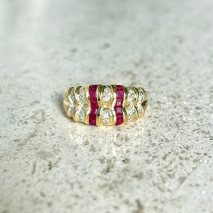 Bague Jonc Art Déco - Or Jaune 750 & Rubis