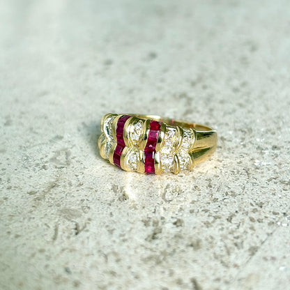 Bague Jonc Art Déco - Or Jaune 750 & Rubis