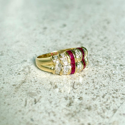 Bague Jonc Art Déco - Or Jaune 750 & Rubis
