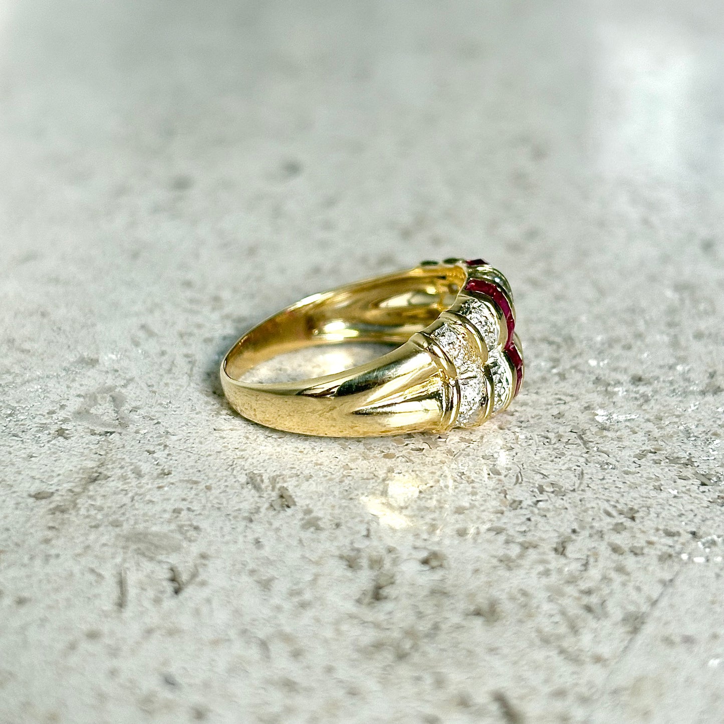 Bague Jonc Art Déco - Or Jaune 750 & Rubis