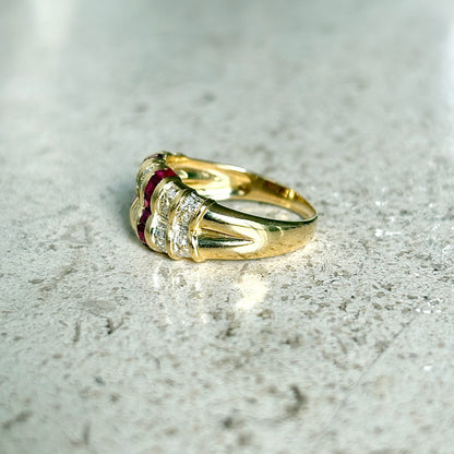 Bague Jonc Art Déco - Or Jaune 750 & Rubis