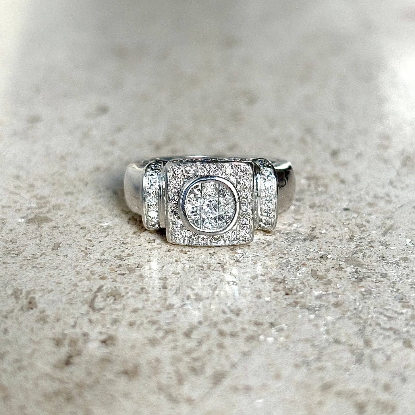 Bague Tank Art Déco - Or Blanc 750 & Diamants