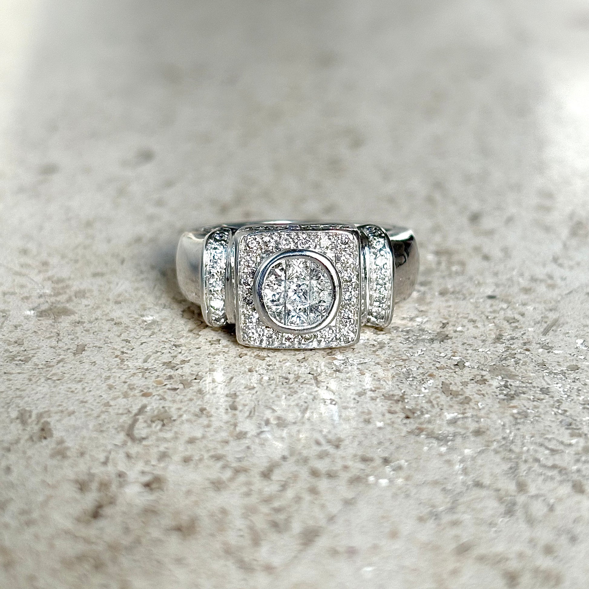 Bague Tank Art Déco - Or Blanc 750 & Diamants