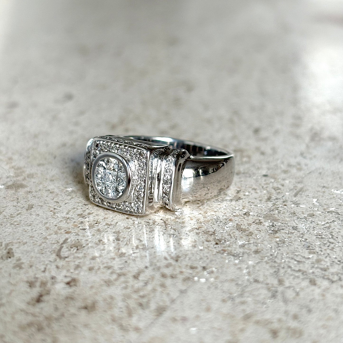 Bague Tank Art Déco - Or Blanc 750 & Diamants