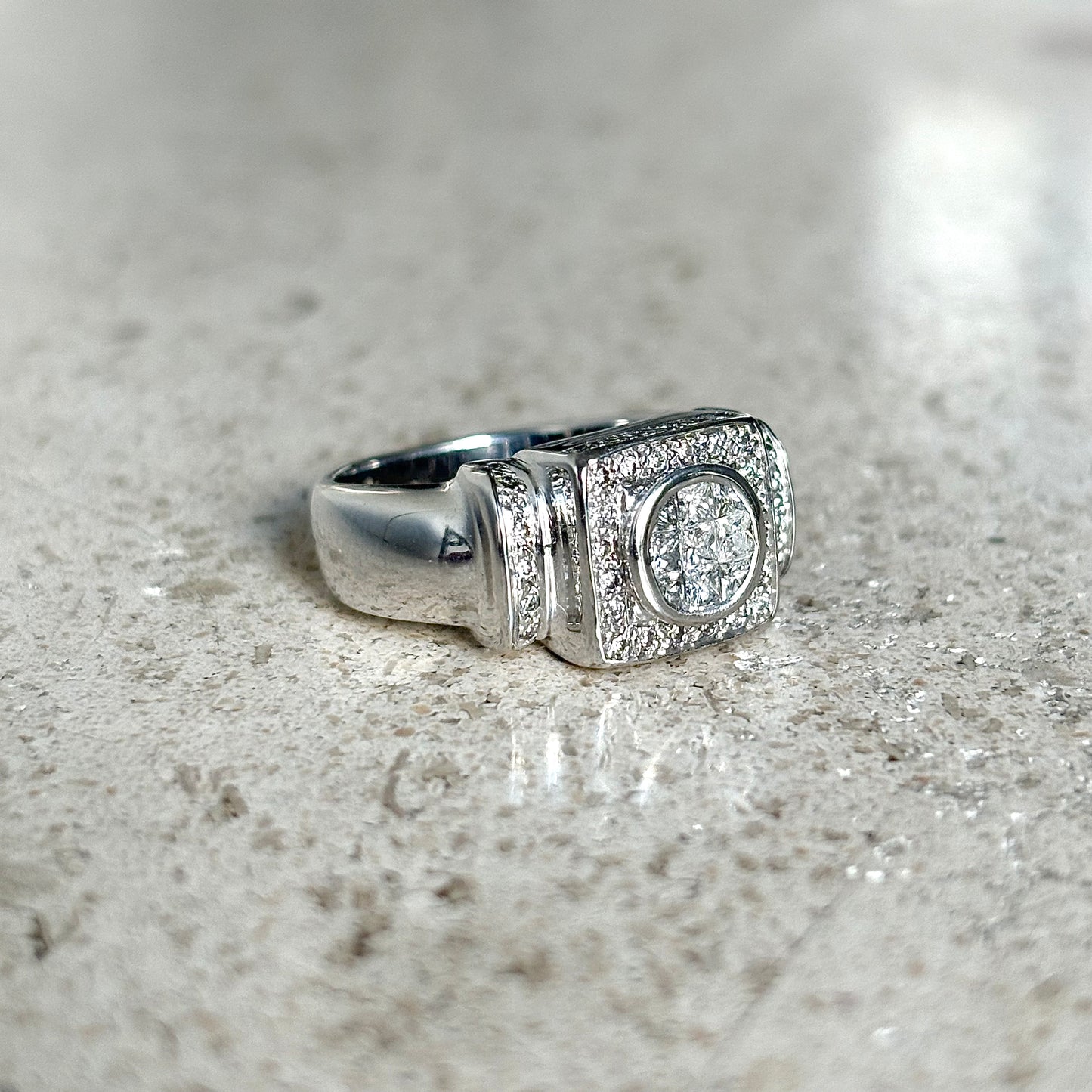Bague Tank Art Déco - Or Blanc 750 & Diamants