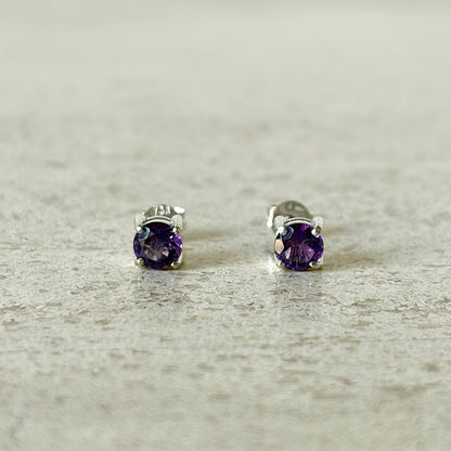 Boucles D'oreilles Puces - Or Blanc 750 & Améthystes