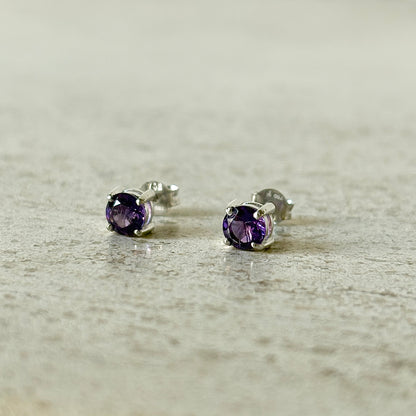 Boucles D'oreilles Puces - Or Blanc 750 & Améthystes