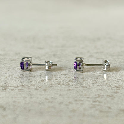Boucles D'oreilles Puces - Or Blanc 750 & Améthystes
