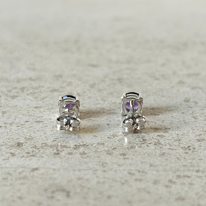 Boucles D'oreilles Puces - Or Blanc 750 & Améthystes