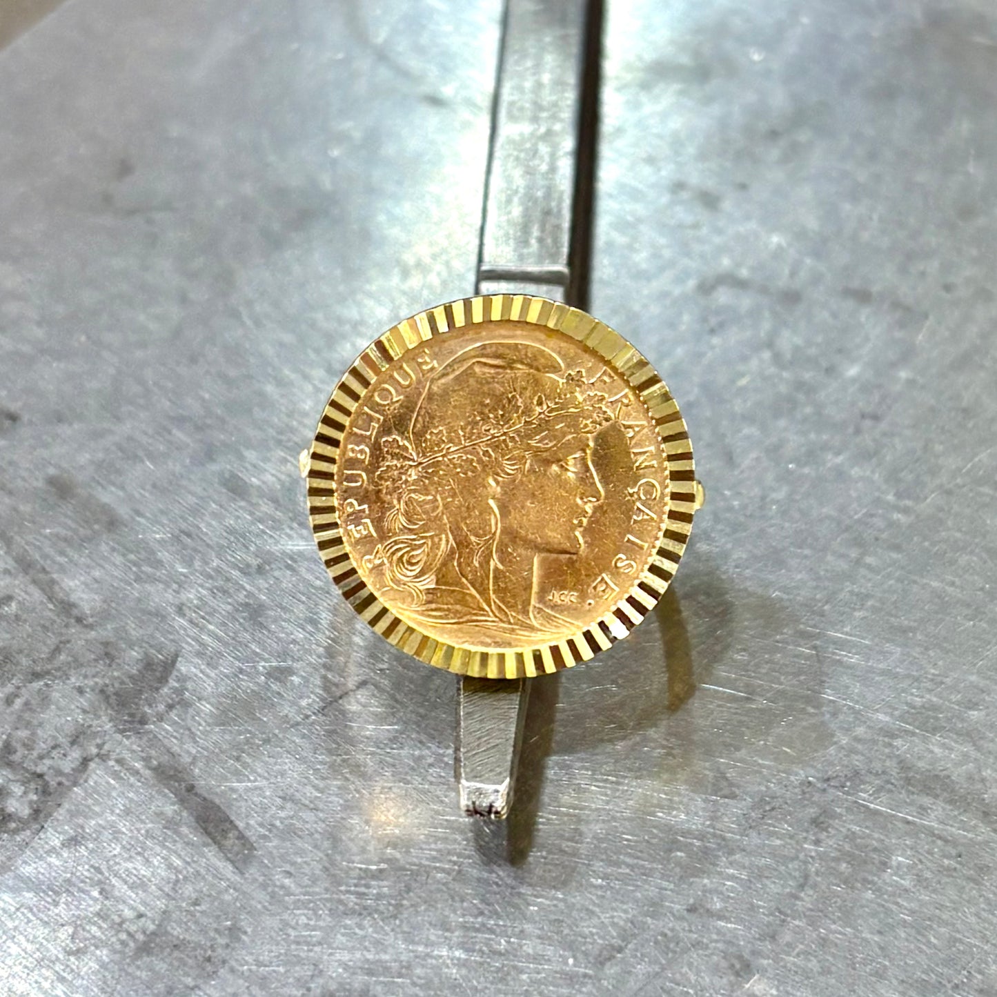 Bague Pièce - Or Jaune 750 & Pièce 10 Francs Marianne Coq