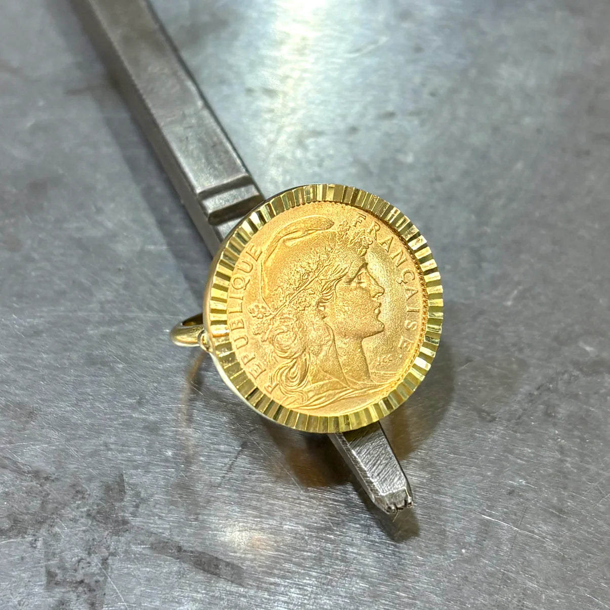 Monture Bague Pièce 10 Francs - Porte Pièce Or Jaune 750