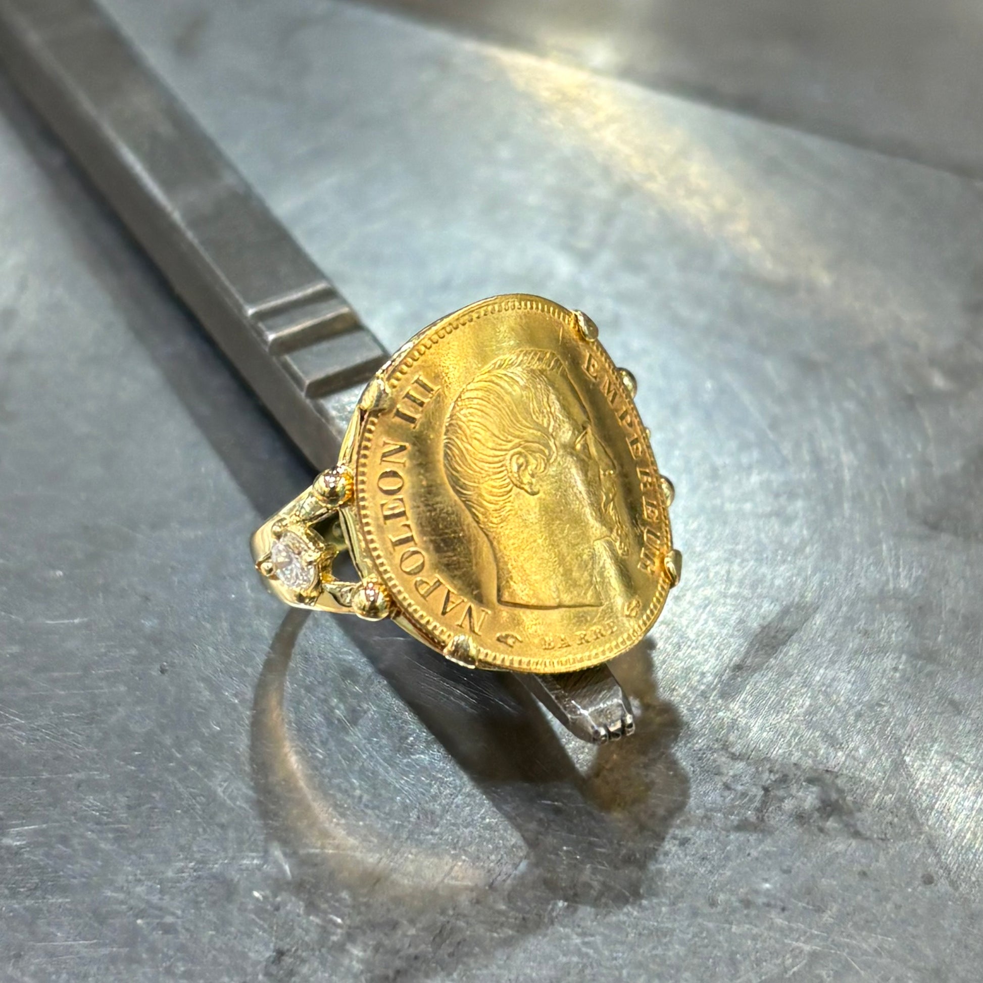 10 Francs Bague Femme Avec Piece Bague Pièce Or Jaune 750