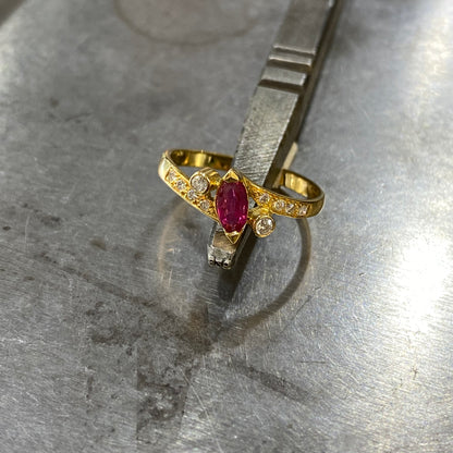 Bague Trilogie - Or Jaune 750 Rubis & Diamants