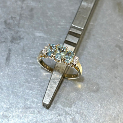 Bague Trilogie - Or Jaune 585 & Aigue-Marine