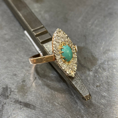 Bague Marquise Art Déco - Or 750 Turquoise & Diamants