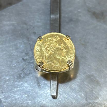 Bague Chevalière Pièce - Or Jaune 750 & Pièce Or 20 Francs Napoléon