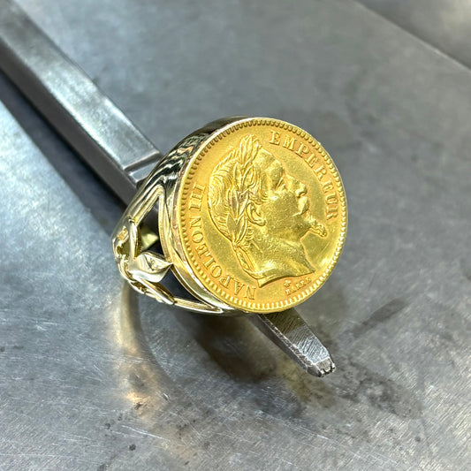 Bague Chevalière Pièce - Or Jaune 750 & Pièce Or 20 Francs Napoléon