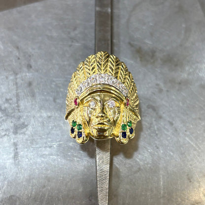 Bague Chevalière Tête D'Indien - Or Jaune 750