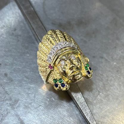 Bague Chevalière Tête D'Indien - Or Jaune 750