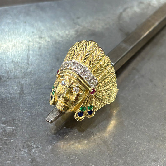 Bague Chevalière Tête D'Indien - Or Jaune 750