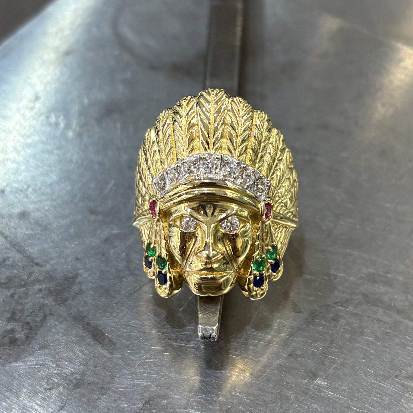 Bague Chevalière Tête D'Indien - Or Jaune 750