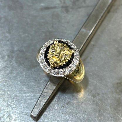 Bague Chevalière Lion - Or Jaune/Blanc 750 & Onyx