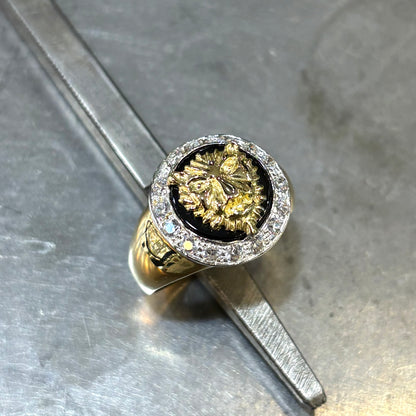 Bague Chevalière Lion - Or Jaune/Blanc 750 & Onyx