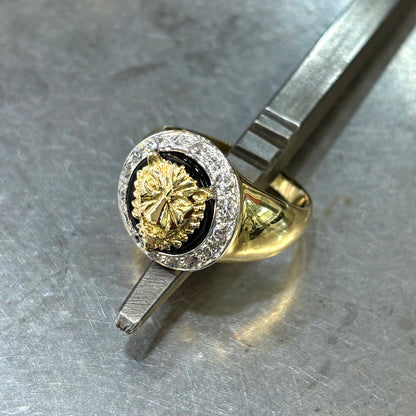 Bague Chevalière Lion - Or Jaune/Blanc 750 & Onyx
