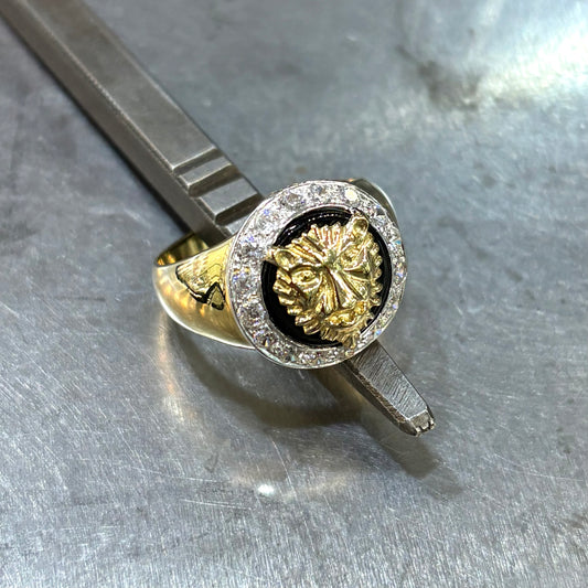 Bague Chevalière Lion - Or Jaune/Blanc 750 & Onyx