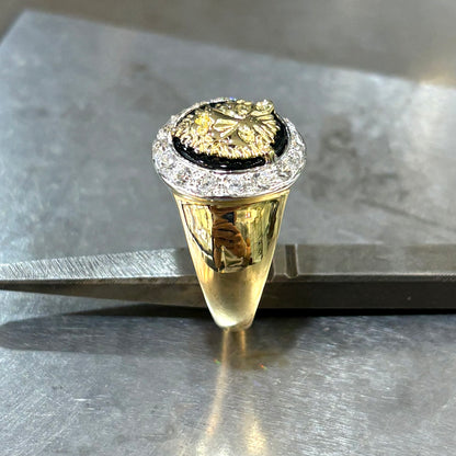 Bague Chevalière Lion - Or Jaune/Blanc 750 & Onyx