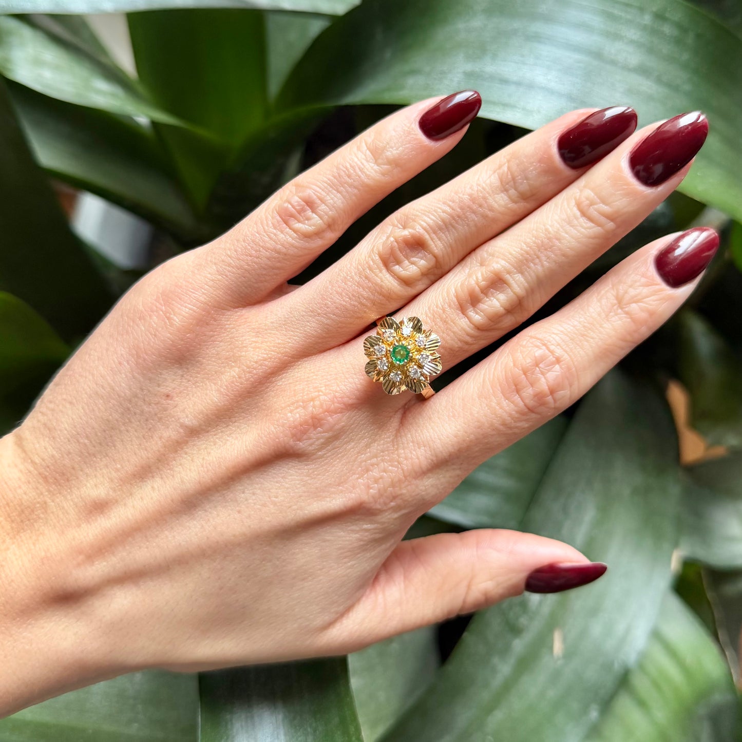 Bague Marguerite - Or Jaune 750 Émeraude & Diamants